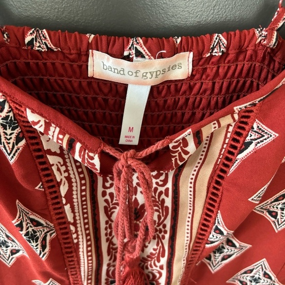 Band of Gypsies Handkerchief Scarf Print Asymmetrical Midi Red Boho Sun Dress - Picture 3 of 8